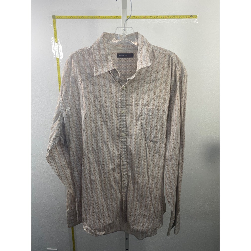 Thirty Six Red Mens XXL Long Sleeve Button Down Shirt Geometric Stripe Brown Tan